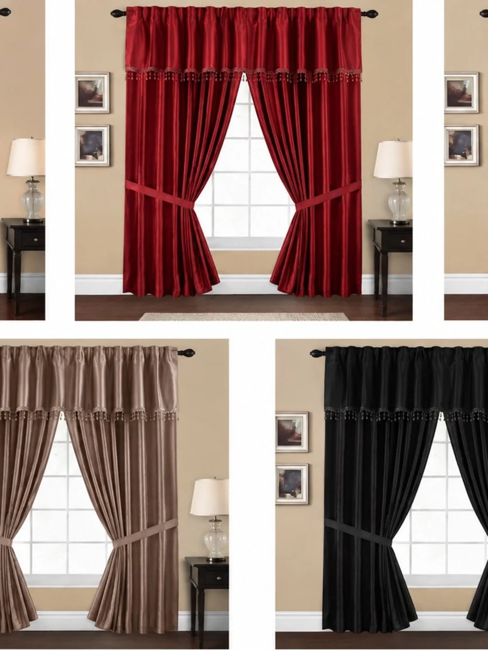 Luxurious Red Velvet Curtain Panels with Beaded Trim